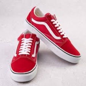 Red and white low-top suede vans size US women’s 10/men’s 8.
